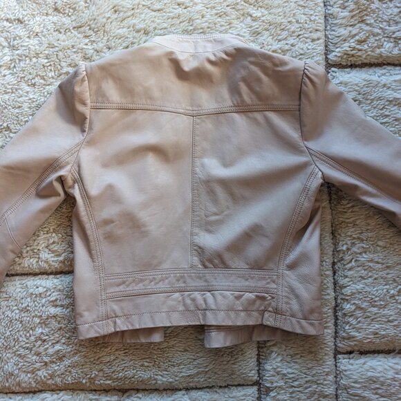 Rebecca Taylor lamb leather cropped moto jacket in nude pink - Picture 5 of 8